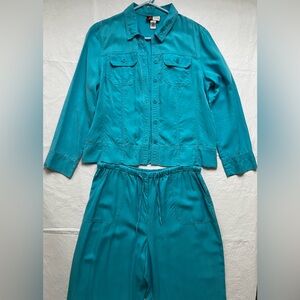 JM Collection by Jennifer Moore 2-pc Summer Suit Sz 10 Jacket Pants 100% Tencel